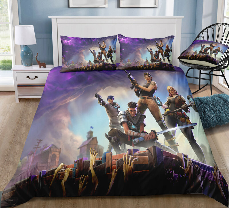 3D Cartoon Bedding Suit Fortnites Quilt Cover Fortress Night Printed Bed Spead Child Bedroom Bed Duvet Cover Bedclothes 3pcs Set