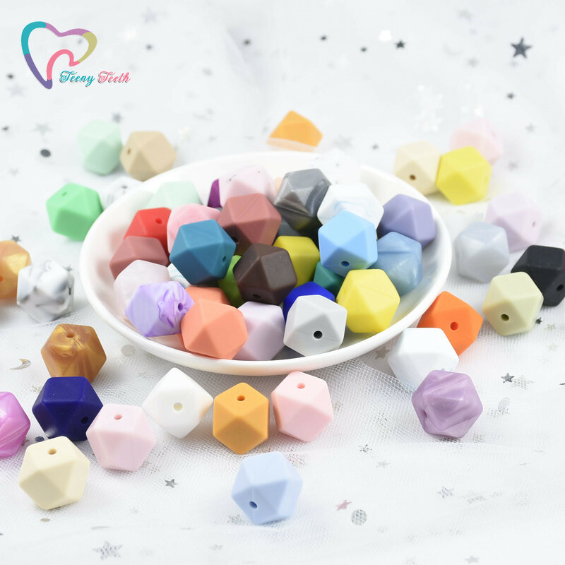 100pcs  14mm Mini Hexagon Food Grade Silicone Bead Baby Teether Baby Teething Toy BPA Free Nursing Necklace Pacifier Pendant