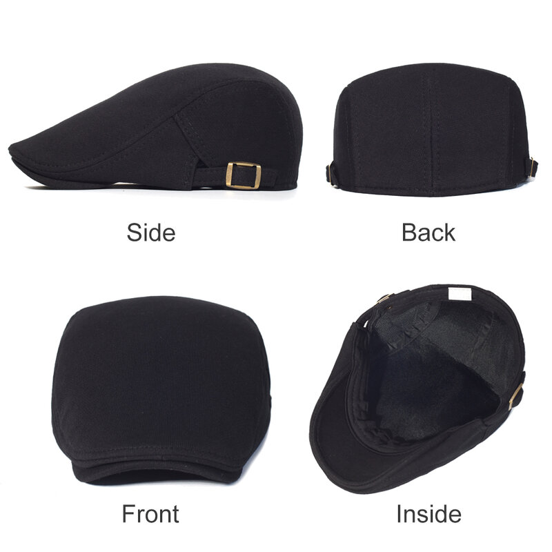 قبعة صبي الصحف القطنية للرجال والنساء ، قبعة مسطحة غير رسمية قابلة للتعديل ، ناعمة ، لون عادي ، قبعة سائق تاكسي للجنسين ، أسود ورمادي