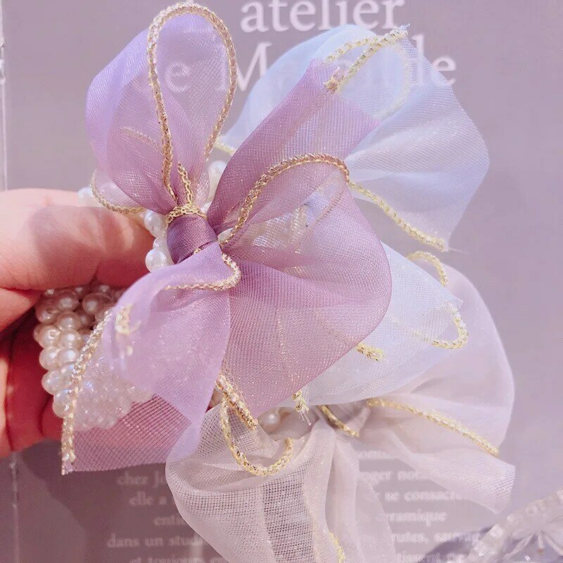Korean Pearl Hair Tie Elastic Hair Bands Lace Bow Butterfly Knot Hairbands Luxury Jewelry Headpiece Accessories for Women Girls