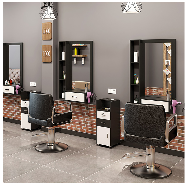 Espelho de parede para cabeleireiro, espelho de cabeleireiro, mesa e armário, espelho integrado de barbearia