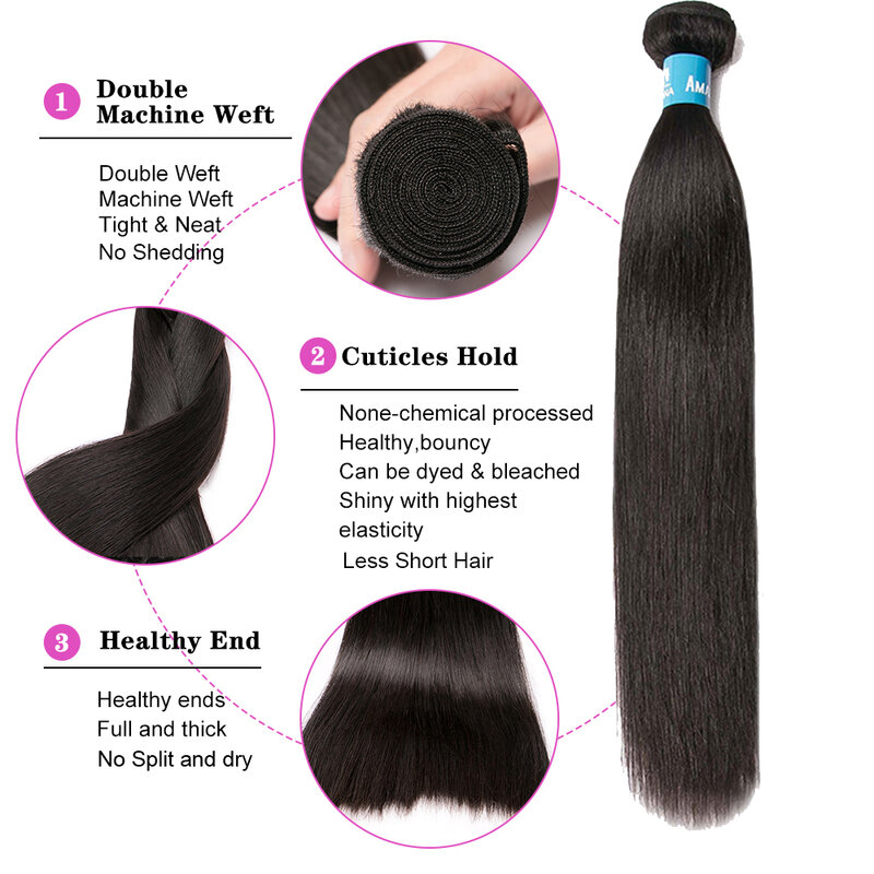 Amanda-Double Drawn Peruvian Hair Weave Bundles, Cabelo Humano Virgem, 8-24 em, 100% Hetero, Proporção M, 4 Pacotes