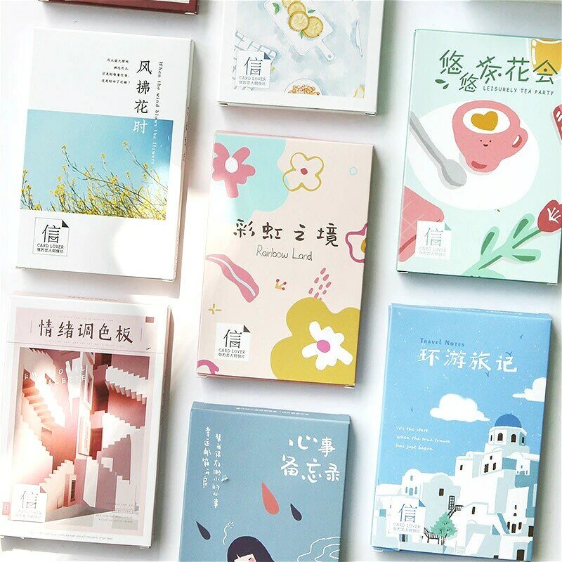 30pcs/lot Box Postcard, Retro Lovers Travel Notes Emotional Journal Memo Scrapbook Greeting Card Making Card Decoration Paper