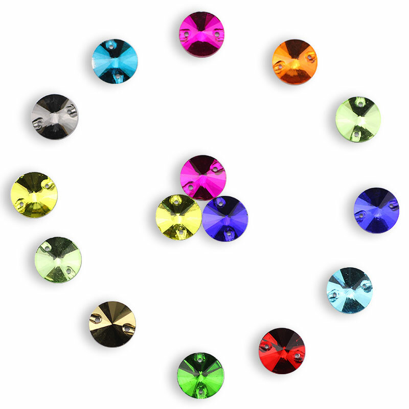 Rivoli-Cuentas redondas de Cristal AB para costura, apliques de diamantes de imitación para coser, DIY