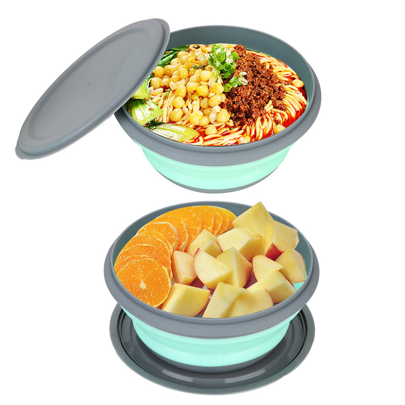 3Pcs/Set  Silicone Folding Lunch Box with Lid Portable Picnic Camping Bowl Set Kitchen Tableware Kit Foldable Fruit Salad Bowl