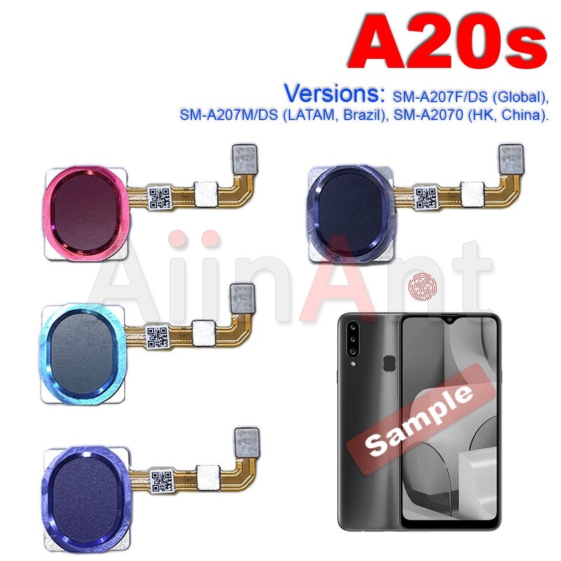 Aiinant Home Power Back Button Touch ID Finger Scanner Sensor de huellas dactilares Cable flexible For Samsung Galaxy A20 A20E A20S A21 A21S A205F A207F A215U A217F