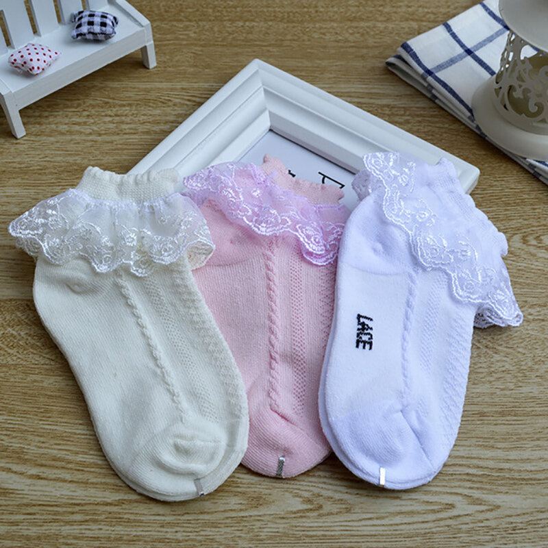 USHINE Baby Toddler Girls Ruffle Socks White Lace Ruffle Frilly Princess Eyelet Cotton Ankle Dress Socks for Little Kids Gils
