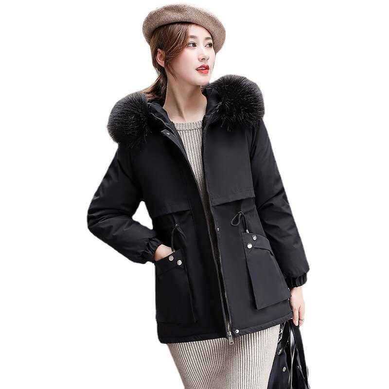 Женская бархатная Толстая парка с капюшоном, Женская куртка с большим меховым воротником, верхняя одежда, осенне-зимняя куртка, Женское пальто, парка, женская одежда