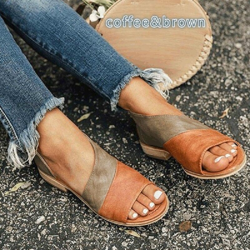 MoneRffi Puimentiua Sandalias de Mujer para verano Zapatos casuales Mujer Peep Toe tacones bajos Sandalias Mujer 2019 de talla grande zapatos de verano