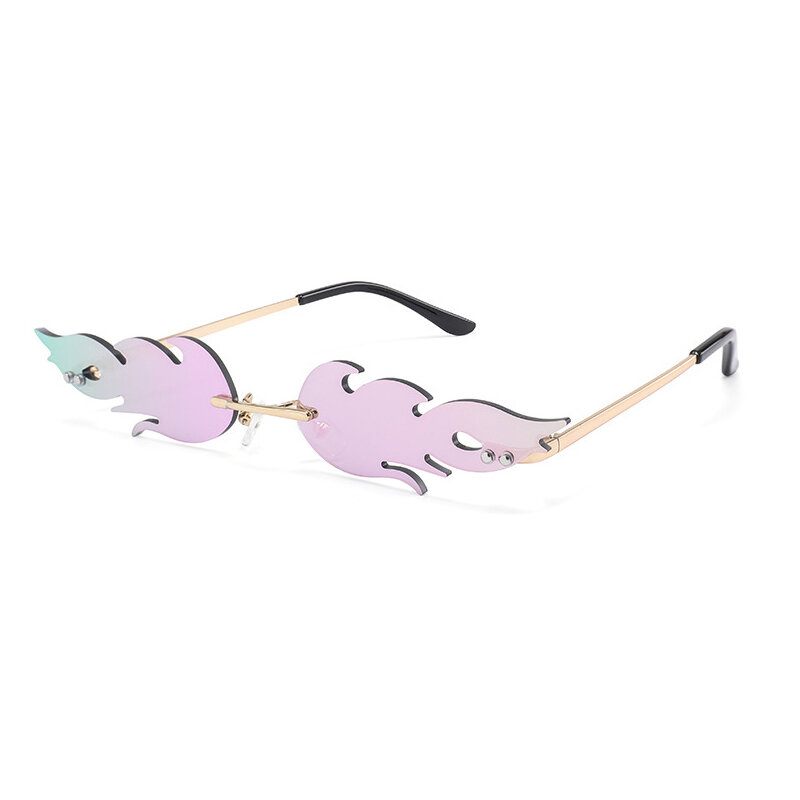 Kacamata Hitam Gelombang Tanpa Bingkai Wanita Kacamata Cermin Wanita Antik Nuansa Logam Fashion Mewah UV400 2020 Kacamata Hitam Api Panas