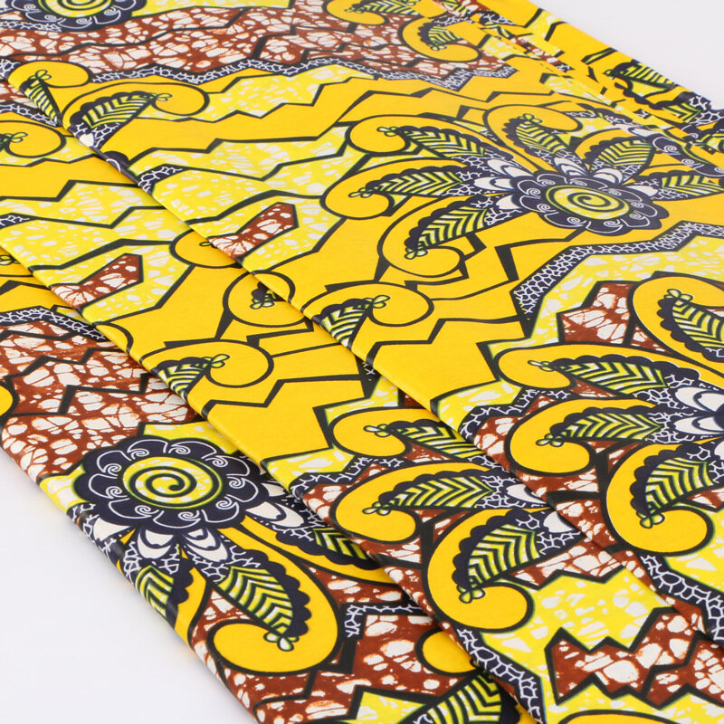 2019 tela africana de cera Real 100% algodón con estampado de flores amarillas, tejido africano pagne olandés de 6 yardas