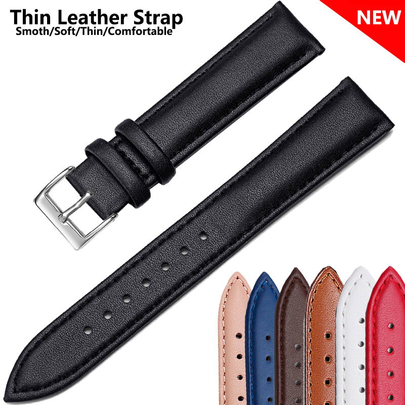 New Genuine Leather Watch Strap Band 12mm/14mm/16mm/18mm/20mm 22mm Smooth Watchbands Stainless Steel Buckle Watch Band Free Tool