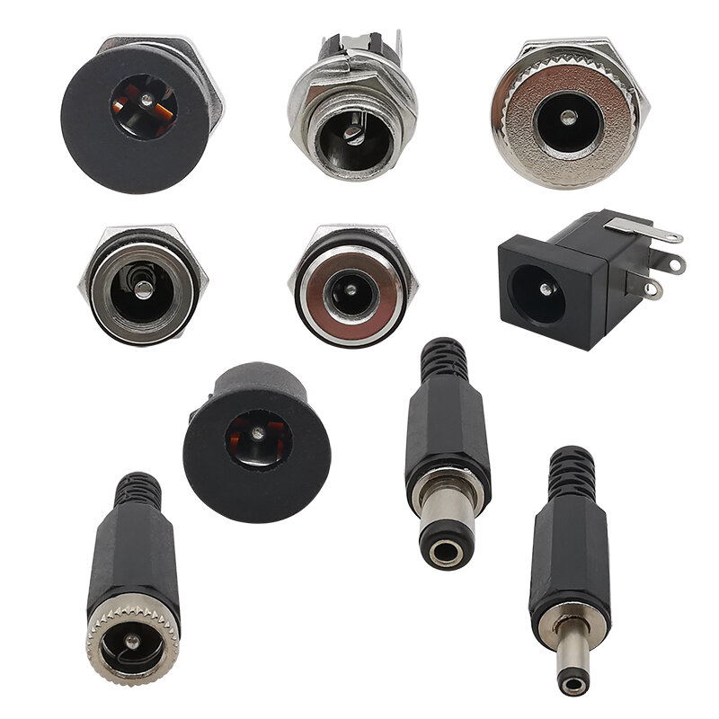 Conectores DC de 10 Uds., 5,5x2,1mm, 3,5x1,3mm, enchufe de alimentación DC macho hembra, conector de adaptador de corriente DC de montaje en Panel, 5,5x2,1