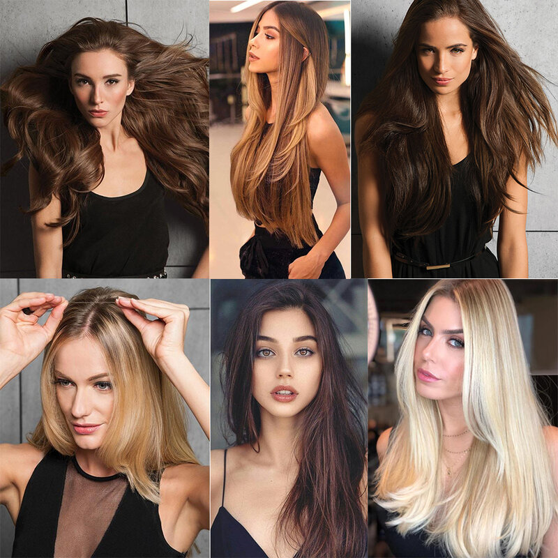 Extension de Cheveux Naturels Synthétiques pour Femme, Postiche Artificielle Longue et Lisse, Blonde Noire, Document Mixte, Faux Morceau de Cheveux