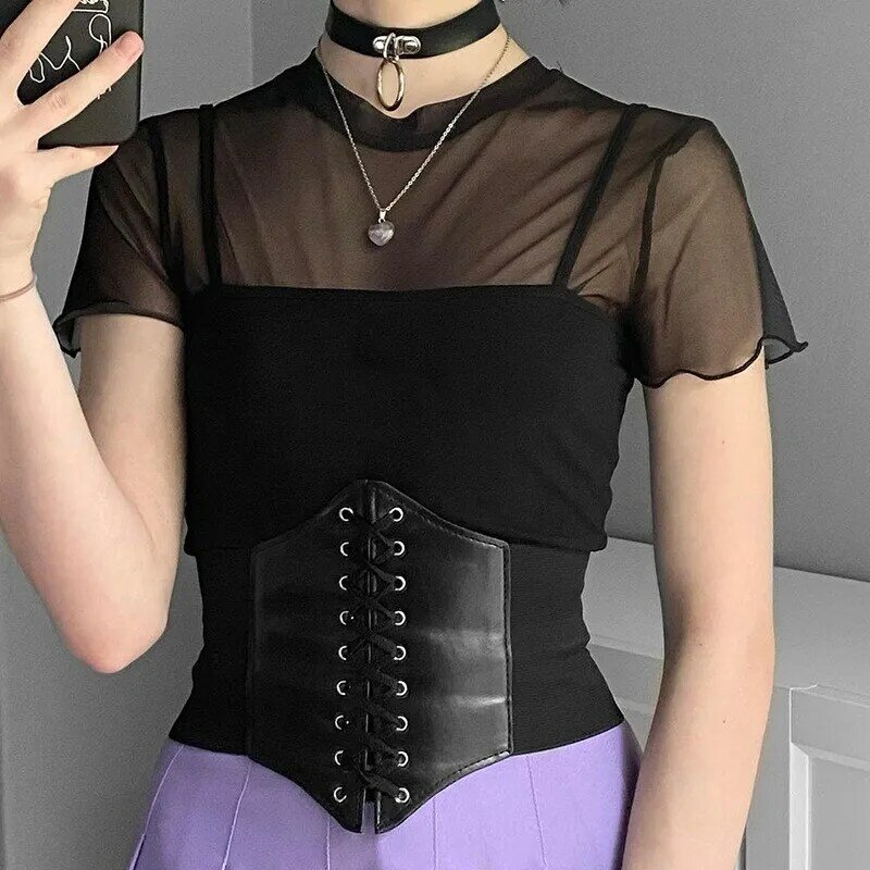 Hitonbull espartilho feminino cintos largos para a camisa vestido moda de luxo goth elástico cintura grande apertado feminino cinto preto