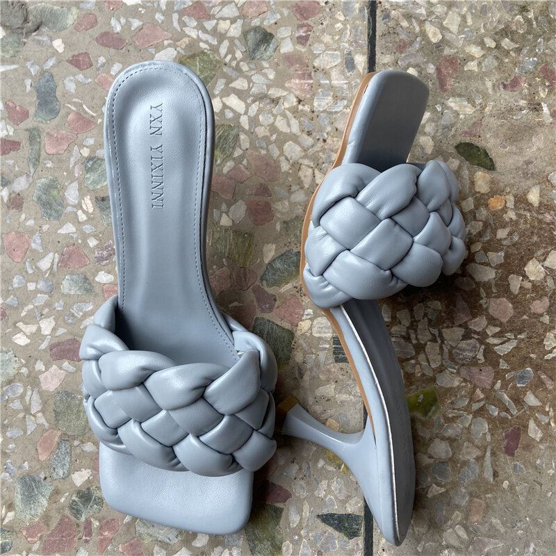 2020高級スライド女性7センチメートルハイヒールミュールフェチ夏サンダル低ヒールスリッパウエディングプラットフォームストリッパーブルーファッション靴