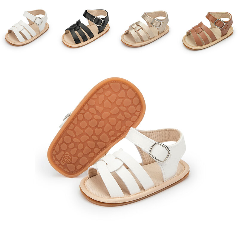 KIDSUN-Sandalias de cuero para bebé, zapatos planos de goma, antideslizantes, de suela suave, para primeros pasos, para cuna, talla 0-18M