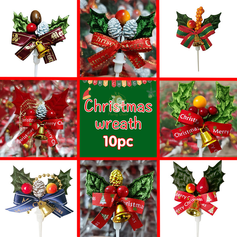 10Pcs Merry Christmas Cake Topper Party Dessert Birthday Cake Toppers New Year Xmas Tree Cupcake Noel Christmas Cake Decorations