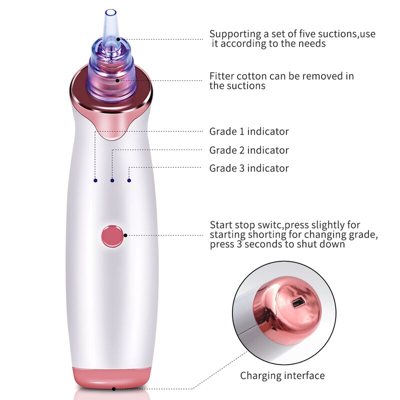 Blackhead Remover PoreทำความสะอาดSkin Careเครื่องมือทำความสะอาดAnce Remover LED Anti Aging Facial Massager EMS Mesotherapy
