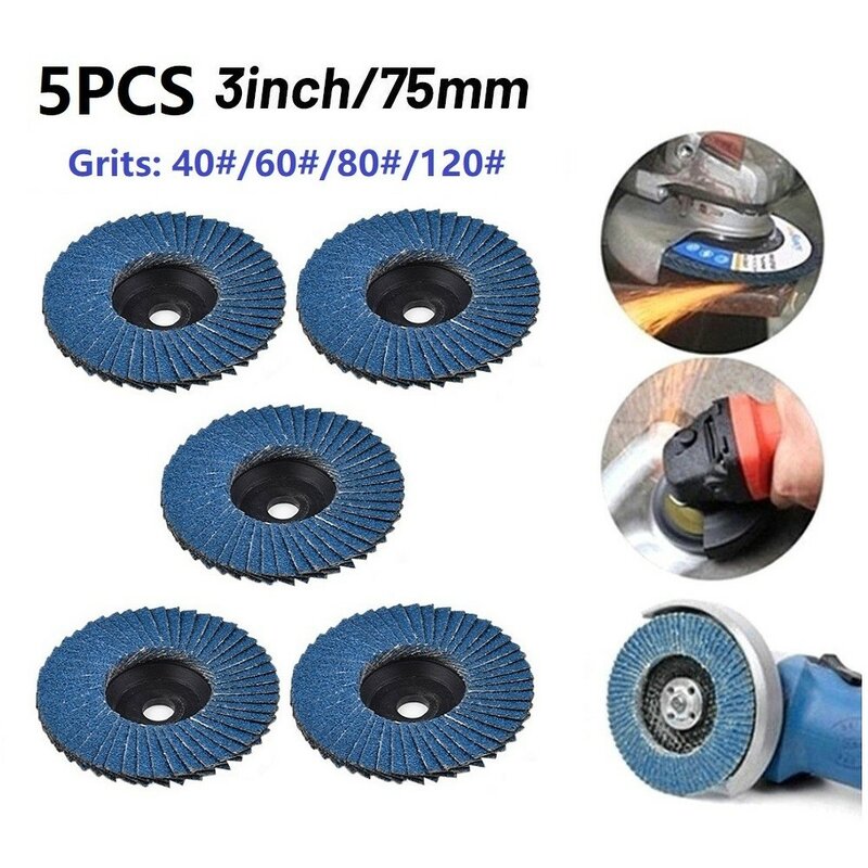 5pcs 3 Inch Flat Flap Discs 75mm Sanding Disc 40#, 60#, 80#, 120# Grinding Wheels Polishing Disc For Angle Grinder Abrasive Tool