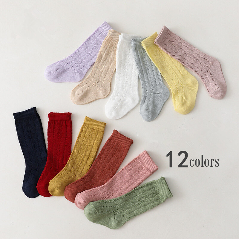 Calzini per neonate calzini lunghi per bambini calzini lunghi per bambini calzini sottili a rete alta scava fuori calzini per neonati in morbido cotone per 0-7 anni