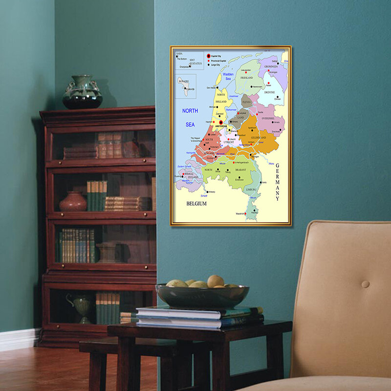 Póster de lienzo de mapa holandés de la serie holandesa, pintura de pared clara y fácil de leer, para material escolar, educación, 42x59cm