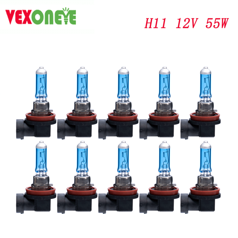 Super lâmpadas de halogênio h11, 12v, 55w, 10 peças
