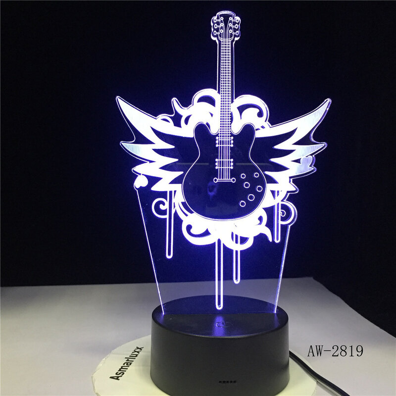 Lampe de nuit 3D à effet d'illusion de guitare, design créatif et coloré, luminaire décoratif d'intérieur, idéal pour une Table de bureau ou une chambre d'enfant, AW-2819