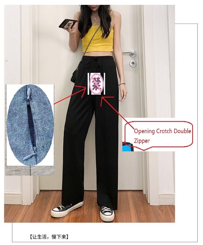 Fold Pleated Pants Women's Summer Wide Leg Pant For Women Casual Ankle-Length Trousers Elastic Outdoor sex sexy porn open file