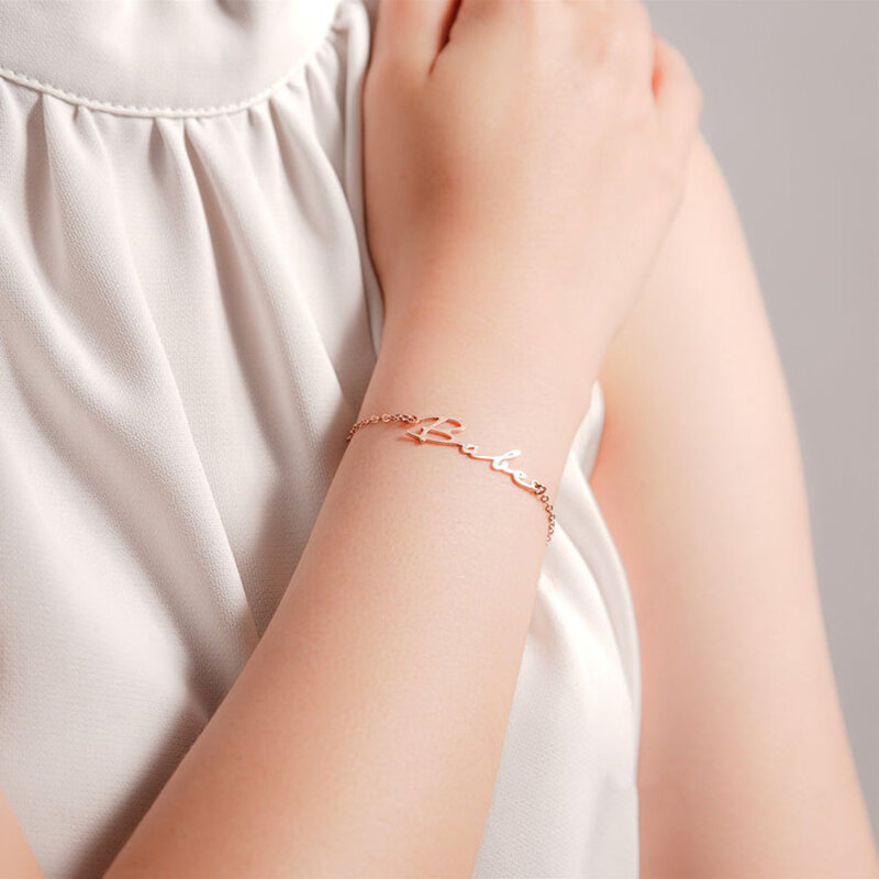 Tangula Personalized Custom Name Bracele Bracelet for Women  Stainless Steelt Customized Filver Classic Bracelets Women Jewelry