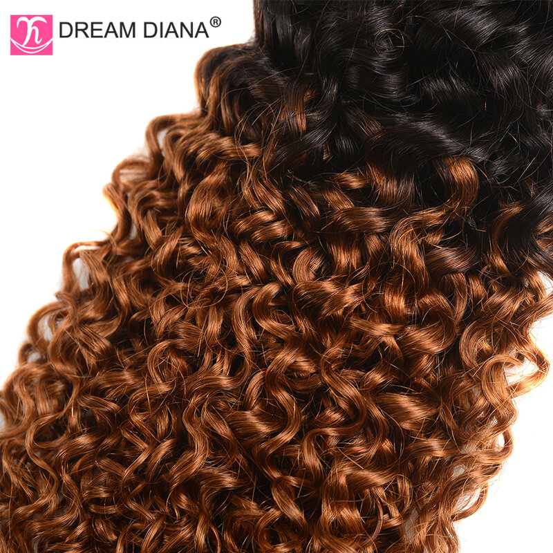 DreamDiana-mechones de cabello humano malasio, cabello rizado T1B ombré/30, 10-26 pulgadas, 1/3/4 mechones, marrón, 100%