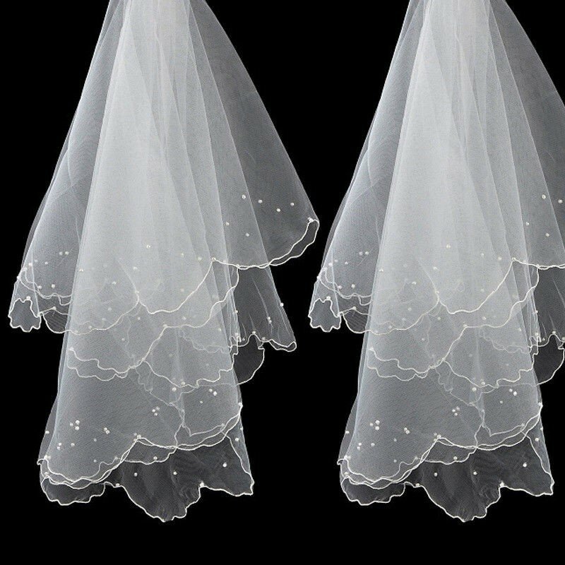 حجاب زفاف تول بسيط وأنيق للنساء ، طبقات واحدة ، إكسسوارات عروس عاجية ، زفاف ، قصير