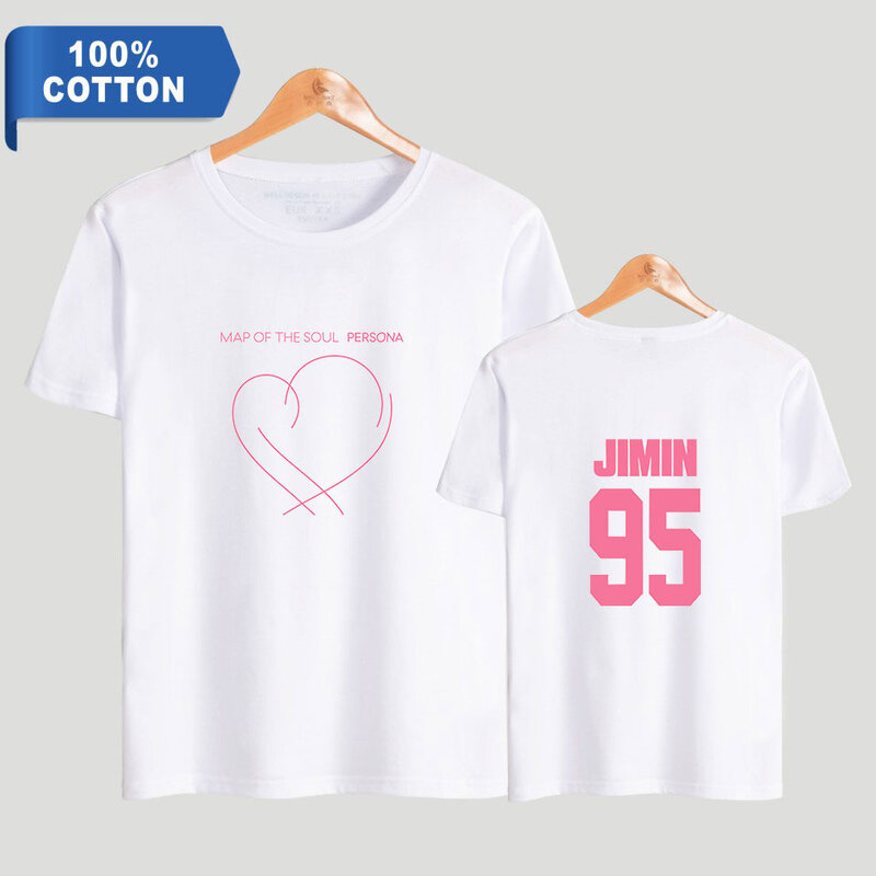 100% Cotton TShirtเกาหลีKpop JIMIN SUGA JINแผนที่Soul Personaพิมพ์เสื้อยืดผู้ชาย/ผู้หญิงUnisexสั้นเสื้อ