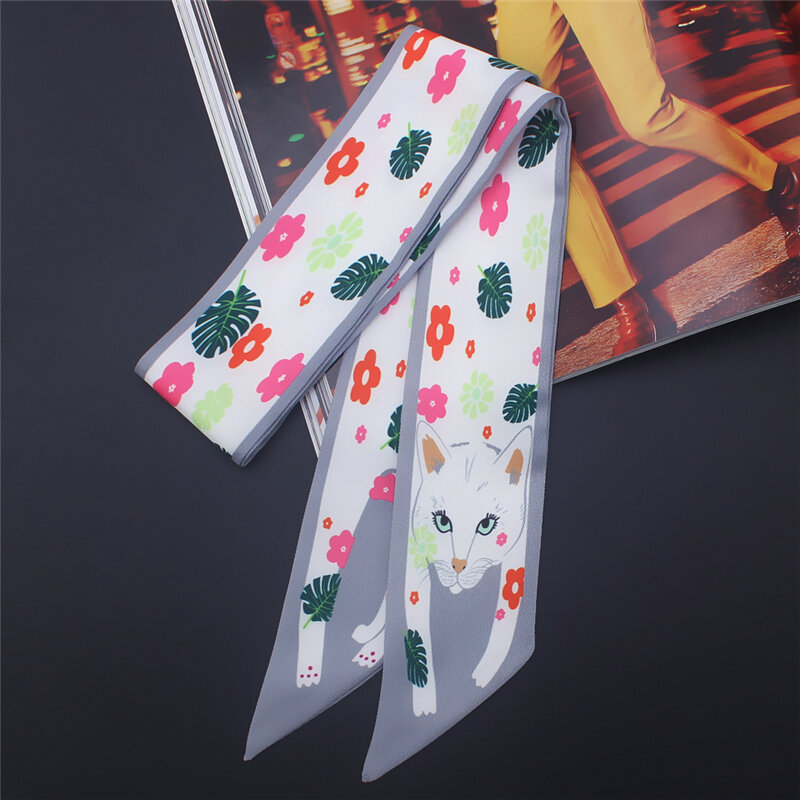 2020 projektant kobiet jedwabny cienki szalik nadruk zwierzęta nowość kobiece włosy szaliki krawat wstążka torba szaliki Twill opaska na szyję
