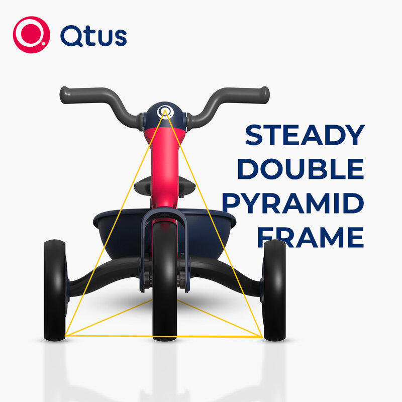 Qtus QR3 4-In-1 Loopfiets, Transformeren Driewieler, Premium Eva Wielen, hepe/Pp/Aluminium Frame, Van 2 Tot 5 Jaar, Rood Blauw