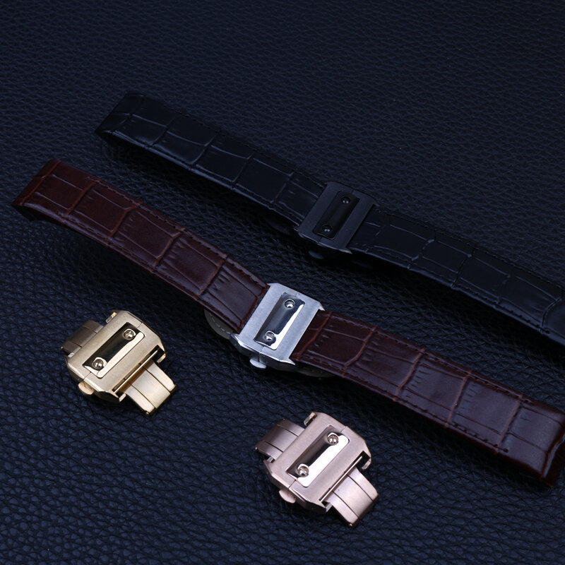 Skórzany pasek męski zegarek akcesoria do Cartier Santos100 sport wodoodporna klamra do skórzanego paska 20mm2 3mm pasek do zegarka w formie bransolety