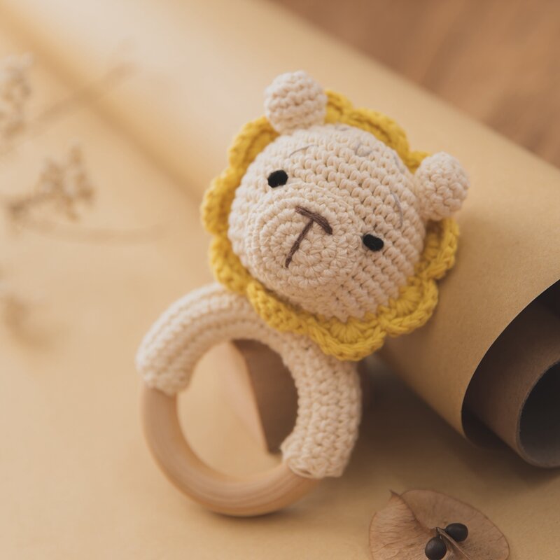5PC grzechotka dla dzieci zabawki Cartton zwierząt szydełka drewniane pierścienie grzechotka DIY rzemiosło ząbkowanie grzechotka Amigurumi dla łóżeczko dla dziecka wisząca zabawka