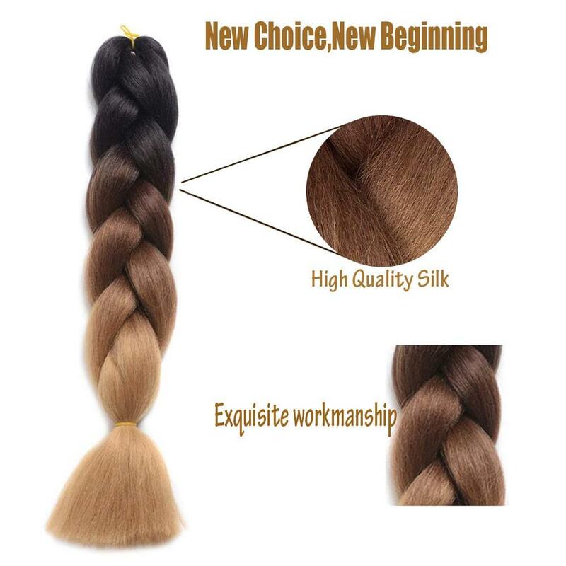 Black Star-extensiones de cabello trenzado Jumbo para mujer, cabellera artificial de 24 pulgadas, 100 g/unid, trenzas de ganchillo, fibra sintética