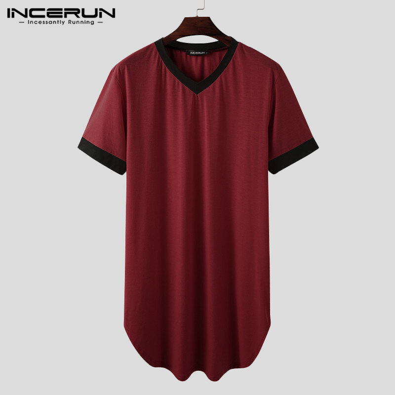 Мужская Ночная рубашка с коротким рукавом и V-образным вырезом, свободная удобная домашняя одежда, халат в стиле пэчворк, мужские халаты размера плюс INCERUN