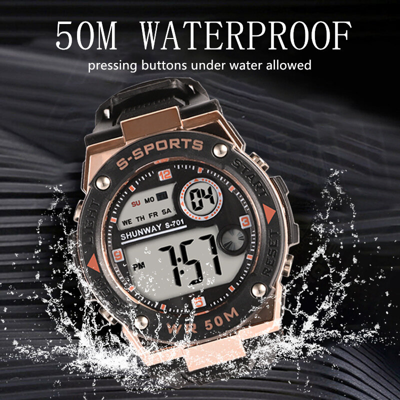 Kids Elektronische Digitale Horloges 50M Waterdichte Zwemmen Led Licht Militaire Sport Horloge Klok Voor Jongens Meisjes Gift 701