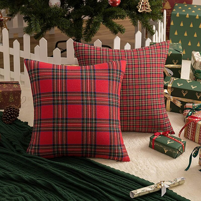 Christmas Decorative Pillows Case Plaid Cushion Covers Farmhouse Holiday Living Room Home Decoration Housse De Coussin