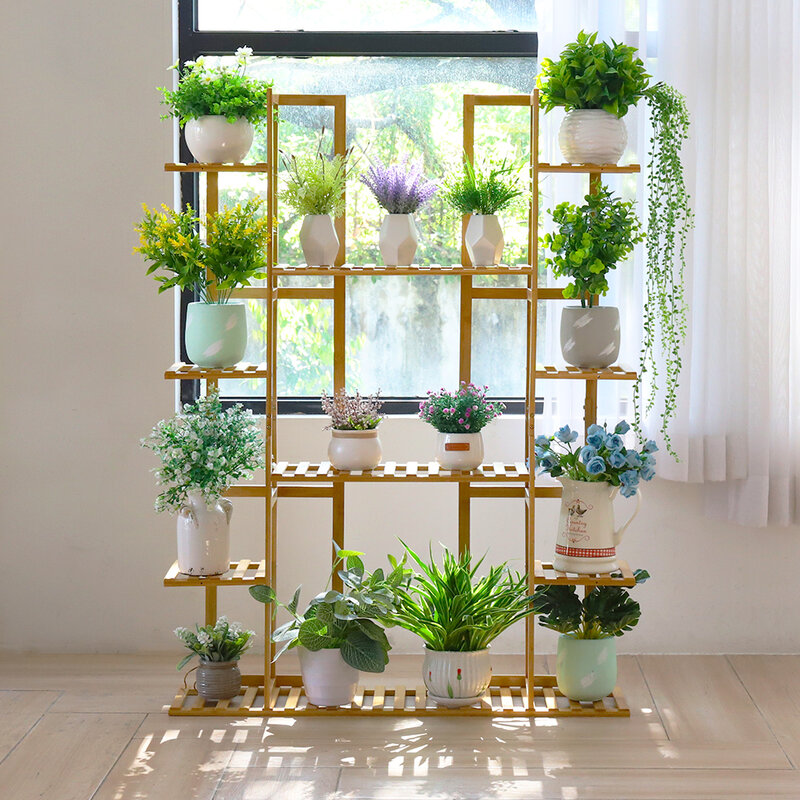 Scaffale per piante in vaso a 9 livelli in bambù 17 scaffale per vasi da fiori multipli scaffale per espositori per fioriere per interni ed esterni per Patio