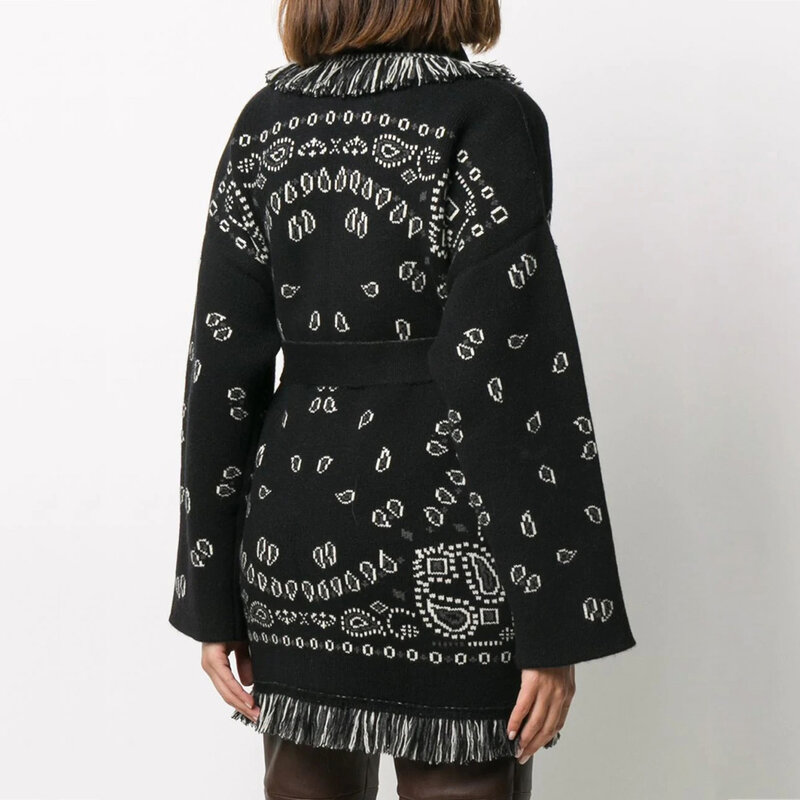 Wqjgr alta qualidade jacquard cardigan camisola feminina lã cashmere knited borla solta manga cheia moda outono inverno