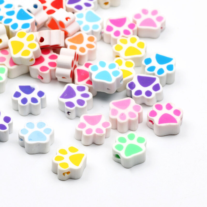20/50/100pcs Cute Cat Paw Shape Polymer Clay Beads Loose Spacer Beads for Diy Jewelry Making Bracelet Crafts Handmade Accessorie