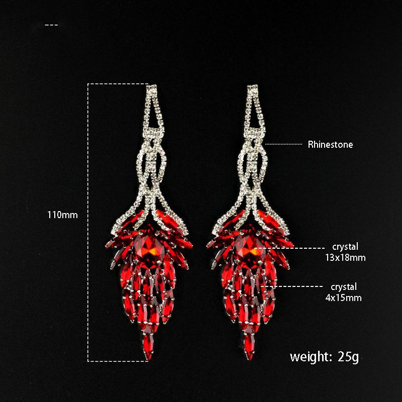 luxury Long Statement Drop Earrings green crystal Rhinestone earrings for women Dangle wedding Earrings E075