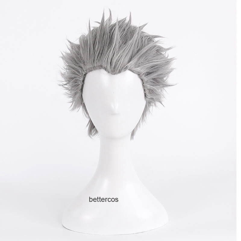 Parrucca Cosplay Vergil parrucca sintetica resistente al calore per capelli corti grigio argento con taglio posteriore