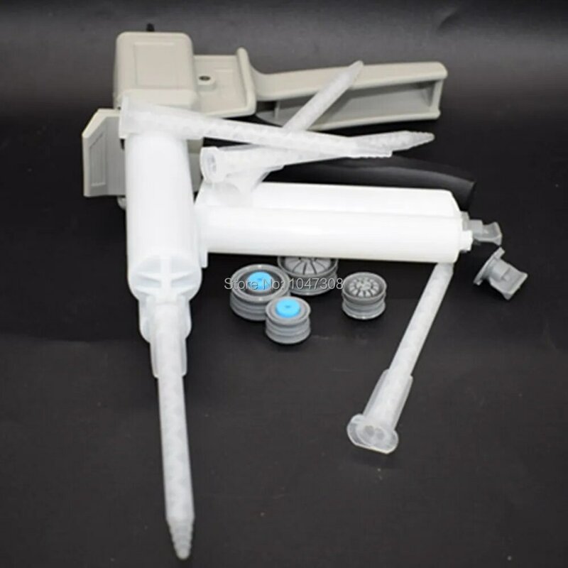 50ml 1:1 2:1 Dispensing Gun Manual Applicator + 2pc 50ml 2:1 1:2 Dual Glue Cartridge + 5pc 1:1 Epoxy Resin AB Glue Mixing Nozzle