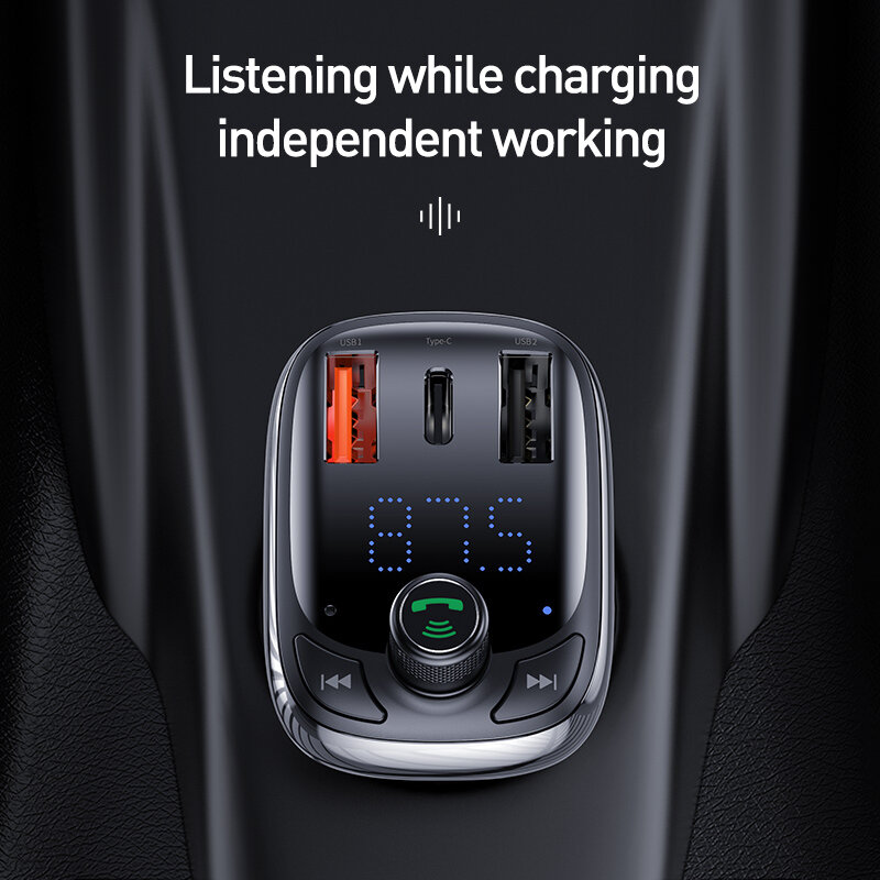 Pengisi Daya Cepat Mobil Pemancar FM Baseus untuk Ponsel Bluetooth 5.0 Kit Mobil Audio MP3 Player 5A Pengisi Daya Cepat Pengisi Daya FM Modulator