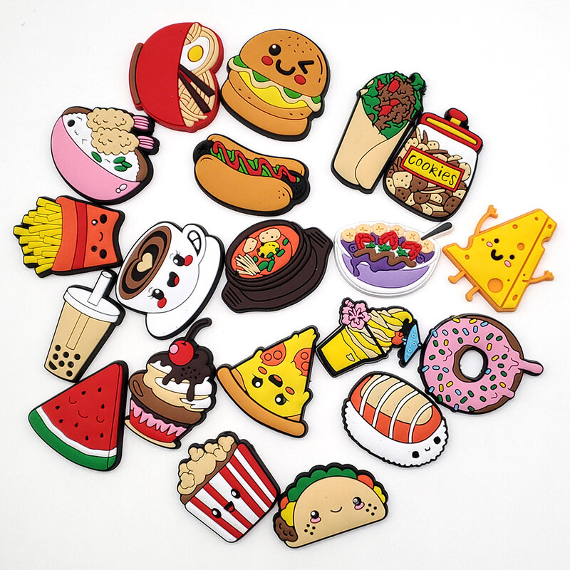 New 1PCS Cute Food Series PVC Shoe Charms Bubble Tea Cartoon Hamburger Donuts Shoe Accessories Fit For Women kids X-mas Gifts