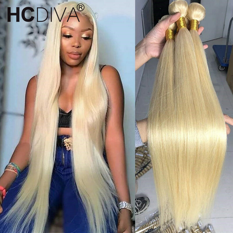 613 Bundel Braziliaanse Menselijk Haar Weave 38 40Inch Bundels Remy Straight Blonde Menselijk Haar Groothandel Bundels 4X4 vetersluiting